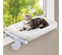 GUUSII HOME Hamaca Cama Gato Ventana para Gatos Camita Amaca Colgante Interior Gatito Grande Ajustable Sin Taladros ni Ventosas Fácil de Montar y Mover Soporta hasta 18kg (Blanco, L)