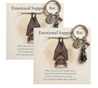 GUUTHQOR Emotional Support Bat Inspirational Keychain,Metal Bat Pendant with Encouragement Verse Card Gift for Friends,Anxiety Relief Gifts (2PCS)