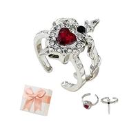 GUUZETU Conjunto de anillos vintage ajustables con diseño de espada atravesando un corazón, anillos góticos con forma (#B)