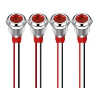 GUUZI 12 mm Luz Indicadora LED 12-24 V Luz Señal Impermeable Panel de Metal Indicador LED Luz de Señal Montaje en Panel Cabeza Plana con Cables Carcasa Plateada (Rojo, 4 Piezas)