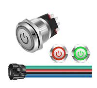 GUUZI 12V-24V / 10A Interruptor de Botón de Enclavamiento NO/NC Impermeable Luz LED Verde/Roja Iluminada 22 mm Botón de Encendido de Metal con Cable de Enchufe