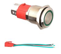 GUUZI 12V-24V /15A Botón Pulsador Momentáneo NO Impermeable Luz LED Verde Iluminado Botón de Arranque de Energía de Metal de 19mm con Cable de Enchufe