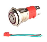 GUUZI 12V-24V / 15A Interruptor de Botón de Enclavamiento NO, Luz LED Roja Impermeable Iluminado Botón de Encendido de Metal de 16 mm con Cable de Enchufe
