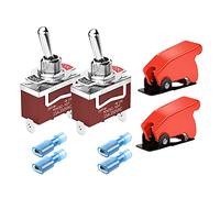 GUUZI 2 Piezas Interruptor Palanca con Cubierta Seguridad Roja 12 V CC 15 A/24 V CC 10 A/125 V CA 15 A/250 V CA 10 A ON/Off 2 Pines 2 Posiciones Interruptor SPST Interruptores Basculantes Coche