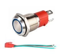 GUUZI 220V-230V/15A Botón Pulsador Momentáneo NO Impermeable Luz LED Azul Iluminado Botón de Arranque de Energía de Metal de 16mm con Cable de Enchufe