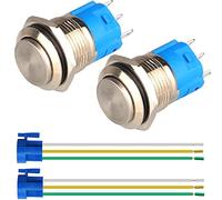 GUUZI 2pcs 19mm Autoblocante Impermeable de Acero Inoxidable Interruptor de Botón Pulsador de Metal 12V 24V 36 DC 110V 250V AC 3A 1NO + 1NC SPST (Cabeza Plana Alta)