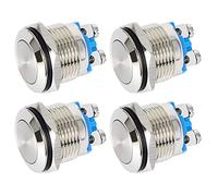 GUUZI 4 Piezas Interruptor de Botón de Pestillo Impermeable de 16mm con Terminales de tornillo 3A / 12V / 24V / 125V / 250V Interruptor de Botón de metal de Acero Inoxidable (Cabeza Plana)