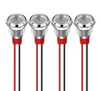 GUUZI 4pcs 12mm Indicador Luz LED 220-230V Luz Señal a Prueba de Agua Panel de Metal Indicador LED Luz Señal Montaje en Panel Cabeza Plana con Cables Carcasa Plateada (Blanco)
