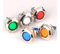 GUUZI 5 Piezas 12V-24V 16mm LED Luz Indicadora de Metal Lámpara de Señal Impermeable con Cable(Roja/Amarilla/Azul/Verde/Blanca)