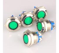 GUUZI 5 Piezas 12V-24V 16mm LED Luz Indicadora de Metal Lámpara de Señal Impermeable con Cable(Verde)