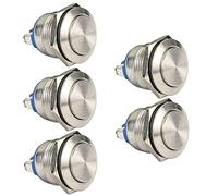 GUUZI 5pcs Pulsadores Momentáneos Impermeables de 22mm 5A 12V/24V/125V/250VAC con Terminales de Tornillo, Pulsador de Acero Inoxidable (Cabeza Alta)