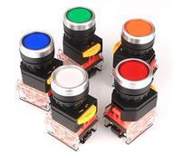 GUUZI 5uds 22mm Montaje en Panel 10A 440V 1NO 1NC DPST Rojo/Verde/Naranja/Azul/Blanco Pulsador Momentáneo
