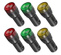 GUUZI 6 Piezas AC DC 220V 22mm LED Lámpara de Luz Indicadora de Señal de Alarma de Flash con Zumbador (Rojo/Amarillo/Verde, Cada Uno para 2 Piezas)