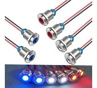 Guuzi 6pcs LED Panel Piloto Dash Indicador de luz de Advertencia 12V-24V 12mm Lámpara Piloto Dash Bombillas Direccionales (Rojo/Azul/Blanco)