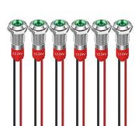 GUUZI 8 mm Luz Indicadora LED 12-24 V Luz de Señal Impermeable Panel de Metal Indicador LED Luz de Señal Montaje en Panel Cabeza Plana con Cables Carcasa Plateada (Verde, 6 Piezas)