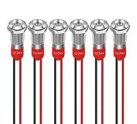 GUUZI 8 mm Luz Indicadora LED 12-24 V Luz de Señal Impermeable Panel de Metal Indicador LED Luz de Señal Montaje en Panel Cabeza Plana con Cables Carcasa Plateada (Blanco, 6 Piezas)