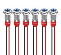 GUUZI 8 mm Luz Indicadora LED 12-24 V Luz de Señal Impermeable Panel de Metal Indicador LED Luz de Señal Montaje en Panel Cabeza Plana con Cables Carcasa Plateada (Azul, 6 Piezas)