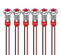 GUUZI 8 mm Luz Indicadora LED 12-24 V Luz de Señal Impermeable Panel de Metal Indicador LED Luz de Señal Montaje en Panel Cabeza Plana con Cables Carcasa Plateada (Rojo, 6 Piezas)