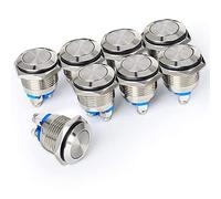 GUUZI 8 Piezas 16mm 2A 12V/24V/125V/250VAC Momentáneo Impermeable Botón con Terminales de Tornillo Botón de Acero Inoxidable (Cabeza Plana)