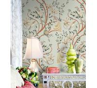 Guvana Papel tapiz floral extra ancho de 23.6 x 118 pulgadas, papel tapiz de contacto de pájaros, papel de contacto verde, papel de contacto extraíble, papel de contacto colorido autoadhesivo para