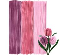 GUWINA 300 Piezas Limpiapipas Manualidades Rosa Pastel, 30 cm Largo y 8 mm Grosor, Set de Limpia Pipas Coloridos, Tallos Chenilla en 3 Colores para Flores DIY y Decoraciones Festivas
