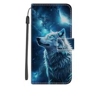 Guxira Funda de piel cartera para Samsung Galaxy A52 4G / 5G / A52S 5G, funda tipo libro protectora flip case con magnética silicona antigolpes ranuras tarjetas para niñas mujeres - lobo estrellado