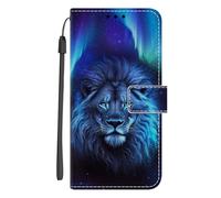 Guxira Funda de piel cartera para Samsung Galaxy A52 4G / 5G / A52S 5G, funda tipo libro protectora flip case con magnética silicona antigolpes ranuras tarjetas para niñas mujeres - León estrellado