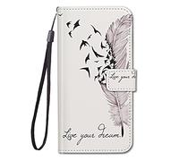 Guxira Funda de piel para Samsung Galaxy S24, bonito patrón de diseño, funda de piel plegable, 360 grados, resistente a los golpes, con compartimento para tarjetas, funda con tapa, diseño de pluma