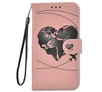 Guxira Funda piel cartera para Samsung Galaxy A56 5G, funda de libro protectora flip case con magnética silicona antigolpes ranuras tarjetas para niñas mujeres - Rosa negro amor