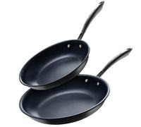 Guy Fieri's Flavortown Laser Titanium - Juego de 2 sartenes de 8.5 y 10 pulgadas, juego de utensilios de cocina antiadherentes fabricados sin PFAS, PTFE o PFOA, 3 veces más duradero, apto para