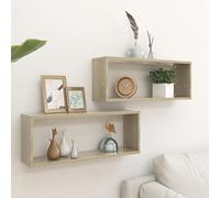 GuyAna Estante Cubo Pared 2 uds contrachapado Roble Sonoma 60x15x23 cm estanteria Cubo estanterias de Pared estanteria pequeña estantes flotantes