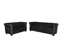 GuyAna Sofás Chesterfield de 2 y 3 plazas Cuero sintético Negro Sofa Recibidor SofáS Cama Sofa Vintage