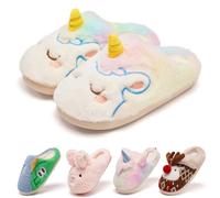 Guyarns Zapatillas de casa Niño Niña,Pantuflas de Memoria viscoelástica a Cuadros para Niño con Suela Antideslizante Dormitorio para Interior(Unicornio,22/23 EU)