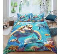 GUYDZOOM Cartoon Ocean Scene Funda de Edredón Suave Juego de 3 Piezas Estampado 3D Dibujo Animado océano Escena Funda Edredon con Funda de Almohada Lavables Suave for niños y niñas Double（200x200cm）