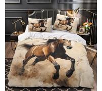 GUYDZOOM Galope dinámico de Caballos 3D Impresión Edredón Funda 3pz Microfibra Transpirable Acuarela artística Funda de edredón 2 Fundas Lavable a máquina Familia Invitados King（220x240cm）