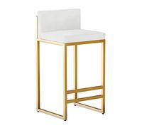 Guyifuny Juego de 1 taburetes Altos para mostrador, Taburete de Bar de Terciopelo con Respaldo bajo y Patas de Metal Dorado, Taburete Alto para Comedor, Bar en casa, Blanco, Alto: 65 cm