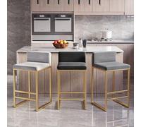 Guyifuny Juego de 2 taburetes Altos de Bar, taburetes de Bar de Altura de mostrador, sillas de Isla de Terciopelo, Respaldo bajo con Patas Doradas, Altos para Isla, hogar, Comedor, Negro, Altura del