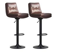 Guyifuny Juego de 2 taburetes de Bar Ajustables, Taburete Giratorio con reposapiés y Respaldo, Silla de Isla con Base de Acero Negro, para encimera de Cocina y Comedor, marrón, 71-86 cm