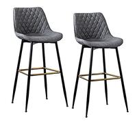 Guyifuny Juego de 2 taburetes de Bar de Cocina de Piel sintética Acolchados con reposapiés, Taburete Alto con Patas de Metal Negro para Desayuno, mostrador, Cocina y hogar, cojín Gris, Altura del asi