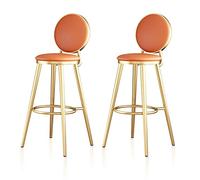 Guyifuny Juego de 2 taburetes de Bar de Piel sintética sin Brazos, tapizados en PU, con reposapiés de Metal, para Comedor, Cocina y salón, con cojín Naranja, Altura del Asiento de 45 cm.