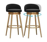 Guyifuny Juego de 2 taburetes de Bar de Terciopelo Moderno, taburetes de Bar tapizados para mostrador de Cocina con Respaldo bajo, Silla de Bar Alta de Cocina cómoda con Patas de Metal Dorado, Negro