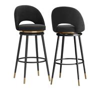 Guyifuny Juego de 2 taburetes de Bar giratorios de 360° con Respaldo, Juego de 3 taburetes Altos de Terciopelo, Silla de Isla tapizada con Patas de Metal para Isla de Cocina, Bar en casa, Marco Negro