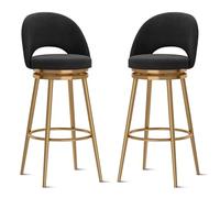 Guyifuny Juego de 2 taburetes de Bar giratorios, taburetes Altos para Desayuno con Respaldo, sillas de Bar Modernas tapizadas en Terciopelo con reposapiés de Metal, Patas Negras de 65 cm.