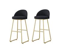 Guyifuny Juego de 2 taburetes de Bar Modernos con Asiento de Terciopelo y Respaldo, Silla Alta de Comedor con Patas de Metal Dorado para Cocina y Sala de Estar, Color Negro, Altura del Asiento: 75 cm
