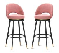 Guyifuny Juego de 2 taburetes de Bar Modernos de Terciopelo de 65 cm con Respaldo Curvo, Altura de mostrador, Asiento Giratorio de 360° para Isla de Cocina, Patas Rosa y Negra.