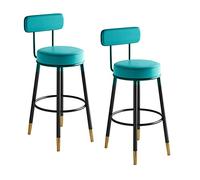 Guyifuny Juego de 2 taburetes de Bar Redondos, sillas Altas con reposapiés, Patas de Metal, Silla de Comedor para Cocina y Desayuno, Azul.