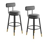 Guyifuny Juego de 2 taburetes de Bar Redondos, sillas de Altura de mostrador con reposapiés, Patas de Metal, Silla de Comedor para Cocina y Desayuno, Gris.