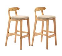 Guyifuny Juego de 2 taburetes de Bar, Taburete rústico con Altura para Isla de Cocina, reposapiés de Madera Maciza Natural para encimera de Cocina, Bar en casa, Comedor, Caqui, 65 cm