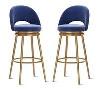 Guyifuny Juego de 2 taburetes de Bar, taburetes Altos de mostrador, Silla Alta giratoria de 360° de Estilo Moderno de Mediados de Siglo para Cocina, hogar, Bar, Comedor, Azul, 65 cm, Patas Doradas