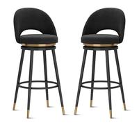 Guyifuny Juego de 2 taburetes de Bar, taburetes giratorios de Terciopelo con Respaldo y reposapiés de Metal, sillas de Cocina tapizadas Modernas, Estructura Negra, 75 cm